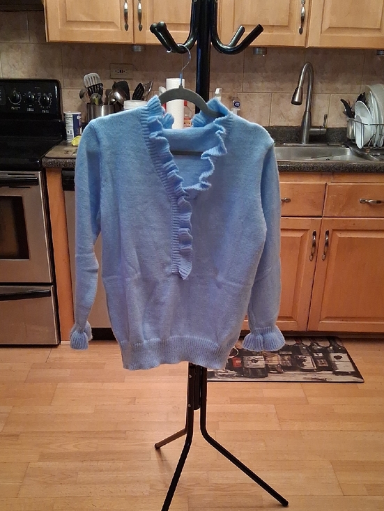 Source Unknown Sweaters - Source Unknown Light Blue Ruffle V-Neck Sweater